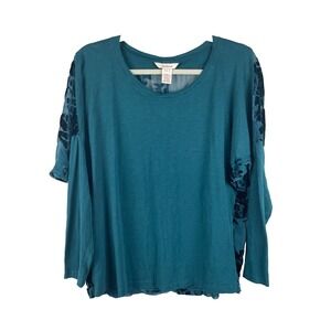 Sundance Catalog Top Womens Large Green Silk Floral Velvet Semi‎ Sheer Blouse